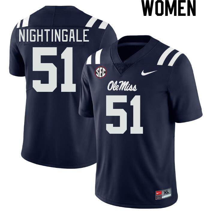 Women #51 Trey Nightingale Ole Miss Rebels College Football Jerseys Stitched-Navy